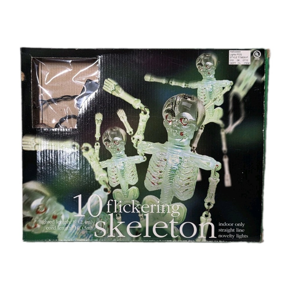 Halloween Skeleton 10 Flickering String Lights Vintage Indoor Use Only